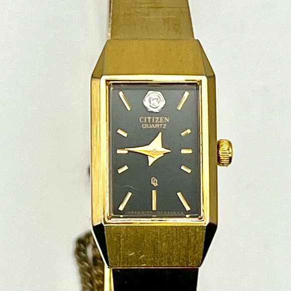Vintage Citizen CQ Gold Plated  Diamond  Rectangular  Ladies Watch Working - Picture 7 of 10
